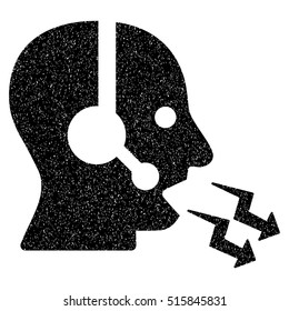 Operator Shout grainy textured icon for overlay watermark stamps. Flat symbol with unclean texture. Dotted vector black ink rubber seal stamp with grunge design on a white background.