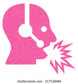 Operator Shout grainy textured icon for overlay watermark stamps. Flat symbol with unclean texture. Dotted vector pink ink rubber seal stamp with grunge design on a white background.