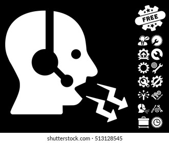 Operator Shout icon with bonus service images. Vector illustration style is flat iconic white symbols on black background.
