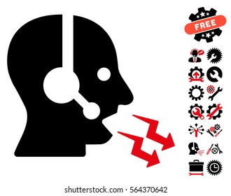 Operator Shout icon with bonus service images. Vector illustration style is flat iconic intensive red and black symbols on white background.