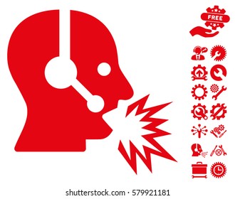 Operator Shout icon with bonus tools clip art. Vector illustration style is flat iconic red symbols on white background.