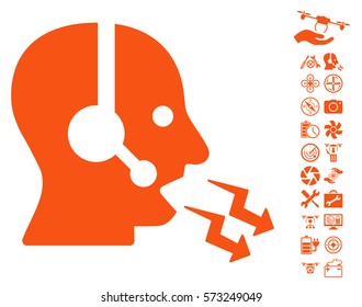 Operator Shout icon with bonus uav service pictures. Vector illustration style is flat iconic symbols on white background.