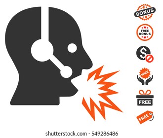 Operator Shout icon with free bonus icon set. Vector illustration style is flat iconic symbols, orange and gray colors, white background.