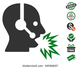 Operator Shout icon with free bonus icon set. Vector illustration style is flat iconic symbols, green and gray colors, white background.