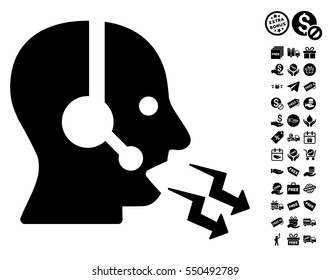 Operator Shout icon with free bonus pictograph collection. Vector illustration style is flat iconic symbols, black color, white background.