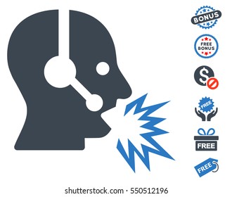 Operator Shout icon with free bonus images. Vector illustration style is flat iconic symbols, smooth blue colors, white background.