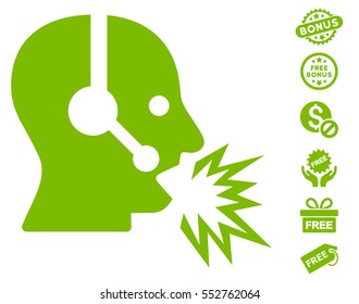 Operator Shout icon with free bonus pictograph collection. Vector illustration style is flat iconic symbols, eco green color, white background.
