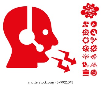 Operator Shout pictograph with bonus setup tools design elements. Vector illustration style is flat iconic red symbols on white background.