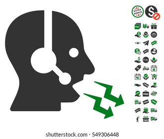 Operator Shout pictograph with free bonus icon set. Vector illustration style is flat iconic symbols, green and gray colors, white background.