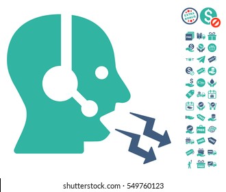 Operator Shout pictograph with free bonus pictures. Vector illustration style is flat iconic symbols, cobalt and cyan colors, white background.