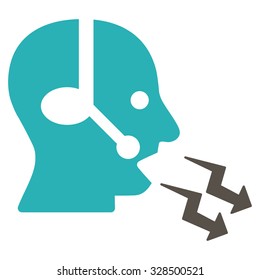 Operator Shout vector icon. Style is bicolor flat symbol, grey and cyan colors, rounded angles, white background.
