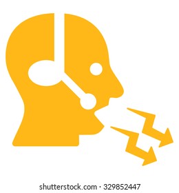 Operator Shout vector icon. Style is flat symbol, yellow color, rounded angles, white background.