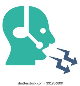 Operator Shout vector icon. Style is bicolor flat symbol, cobalt and cyan colors, rounded angles, white background.