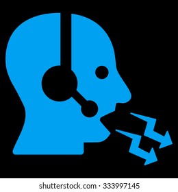Operator Shout vector icon. Style is flat symbol, blue color, rounded angles, black background.