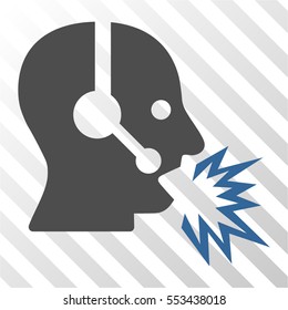 Operator Shout vector pictogram. Illustration style is flat iconic bicolor cobalt and gray symbol on a hatched transparent background.