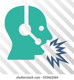 Operator Shout vector pictogram. Illustration style is flat iconic bicolor cobalt and cyan symbol on a hatched transparent background.
