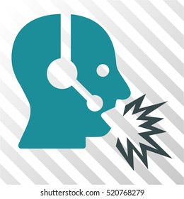 Operator Shout vector pictograph. Illustration style is flat iconic bicolor soft blue symbol on a hatched transparent background.