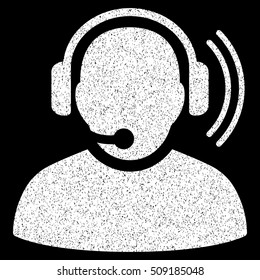 Operator Signal grainy textured icon for overlay watermark stamps. Flat symbol with dirty texture. Dotted vector white ink rubber seal stamp with grunge design on a black background.