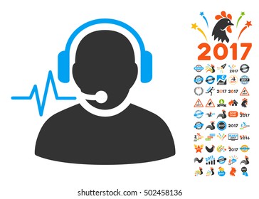 Operator Signal icon with bonus 2017 new year pictograms. Vector illustration style is flat iconic symbols,modern colors, rounded edges.