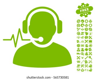 Operator Signal icon with bonus configuration design elements. Vector illustration style is flat iconic eco green symbols on white background.