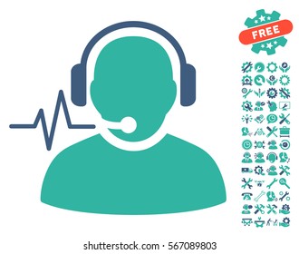 Operator Signal icon with bonus options clip art. Vector illustration style is flat iconic cobalt and cyan symbols on white background.
