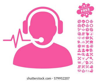 Operator Signal icon with bonus settings clip art. Vector illustration style is flat iconic pink symbols on white background.