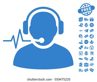 Operator Signal icon with free bonus clip art. Vector illustration style is flat iconic symbols, cobalt color, white background.