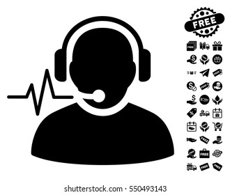 Operator Signal icon with free bonus images. Vector illustration style is flat iconic symbols, black color, white background.