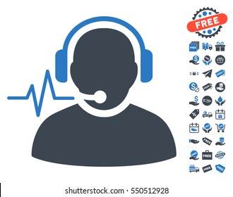 Operator Signal icon with free bonus icon set. Vector illustration style is flat iconic symbols, smooth blue colors, white background.