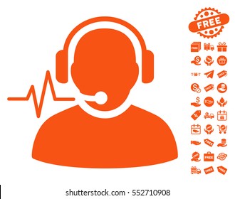 Operator Signal icon with free bonus pictures. Vector illustration style is flat iconic symbols, orange color, white background.