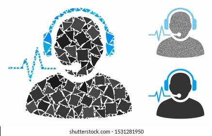 Operator signal mosaic of rough elements in different sizes and shades, based on operator signal icon. Vector joggly elements are composed into illustration.