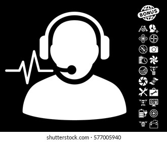 Operator Signal pictograph with bonus copter service images. Vector illustration style is flat iconic white symbols on black background.
