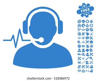 Operator Signal pictograph with bonus options pictograph collection. Vector illustration style is flat iconic cobalt symbols on white background.