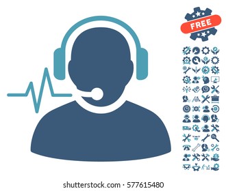 Operator Signal pictograph with bonus settings pictograph collection. Vector illustration style is flat iconic cyan and blue symbols on white background.