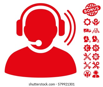 Operator Signal pictograph with bonus setup tools icon set. Vector illustration style is flat iconic red symbols on white background.
