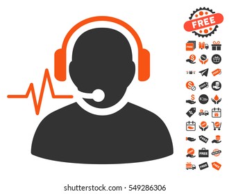 Operator Signal pictograph with free bonus images. Vector illustration style is flat iconic symbols, orange and gray colors, white background.