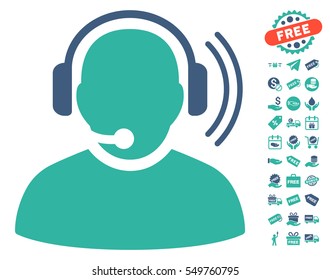 Operator Signal pictograph with free bonus pictograph collection. Vector illustration style is flat iconic symbols, cobalt and cyan colors, white background.