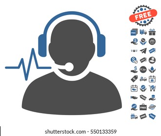 Operator Signal pictograph with free bonus pictograms. Vector illustration style is flat iconic symbols, cobalt and gray colors, white background.