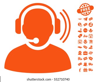 Operator Signal pictograph with free bonus pictograms. Vector illustration style is flat iconic symbols, orange color, white background.