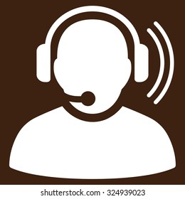 Operator Signal vector icon. Style is flat symbol, white color, rounded angles, brown background.