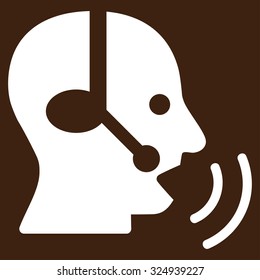 Operator Signal vector icon. Style is flat symbol, white color, rounded angles, brown background.
