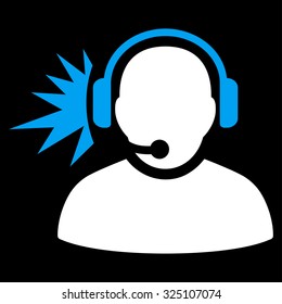 Operator Signal vector icon. Style is bicolor flat symbol, blue and white colors, rounded angles, black background.