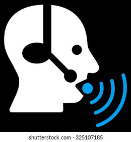 Operator Signal vector icon. Style is bicolor flat symbol, blue and white colors, rounded angles, black background.
