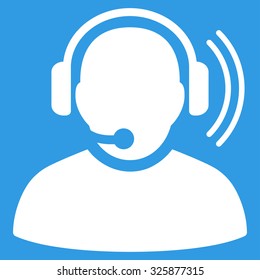 Operator Signal vector icon. Style is flat symbol, white color, rounded angles, blue background.