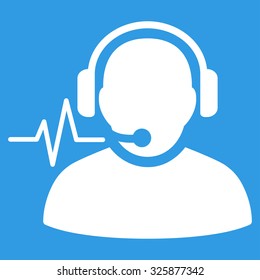 Operator Signal vector icon. Style is flat symbol, white color, rounded angles, blue background.