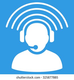 Operator Signal vector icon. Style is flat symbol, white color, rounded angles, blue background.