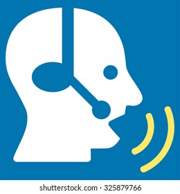 Operator Signal vector icon. Style is bicolor flat symbol, yellow and white colors, rounded angles, blue background.