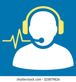 Operator Signal vector icon. Style is bicolor flat symbol, yellow and white colors, rounded angles, blue background.