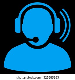 Operator Signal vector icon. Style is flat symbol, blue color, rounded angles, black background.
