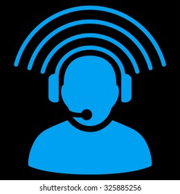 Operator Signal vector icon. Style is flat symbol, blue color, rounded angles, black background.